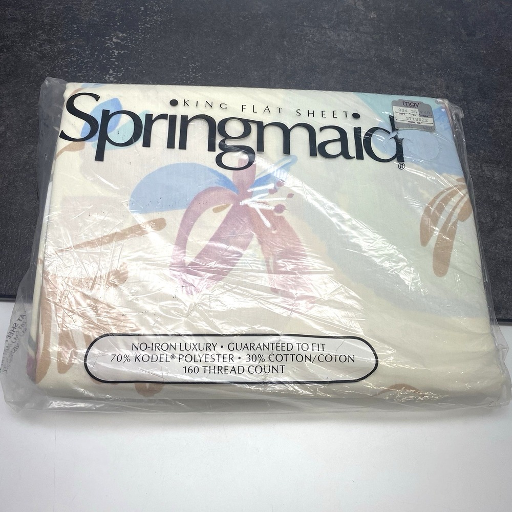 Vintage Springmaid King Flat Sheet Silk Poppies NOS Floral Pastels 1990s No Iron